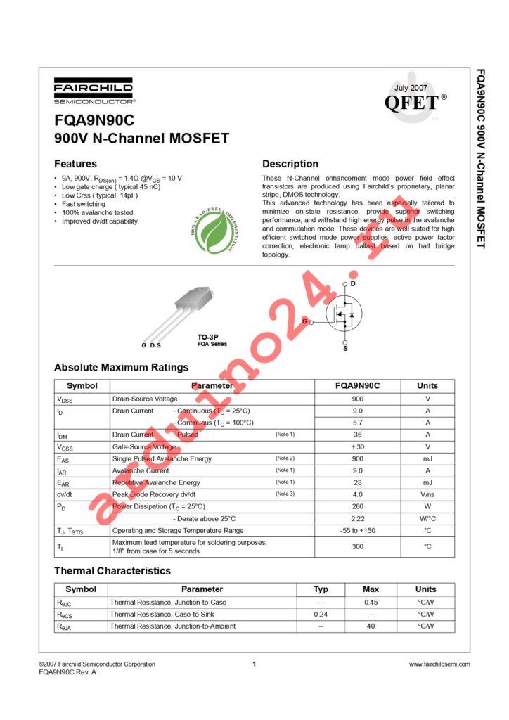 FQA9N90C datasheet