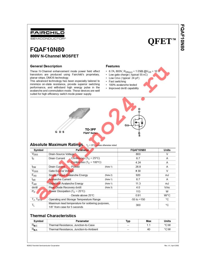 FQAF10N80 datasheet