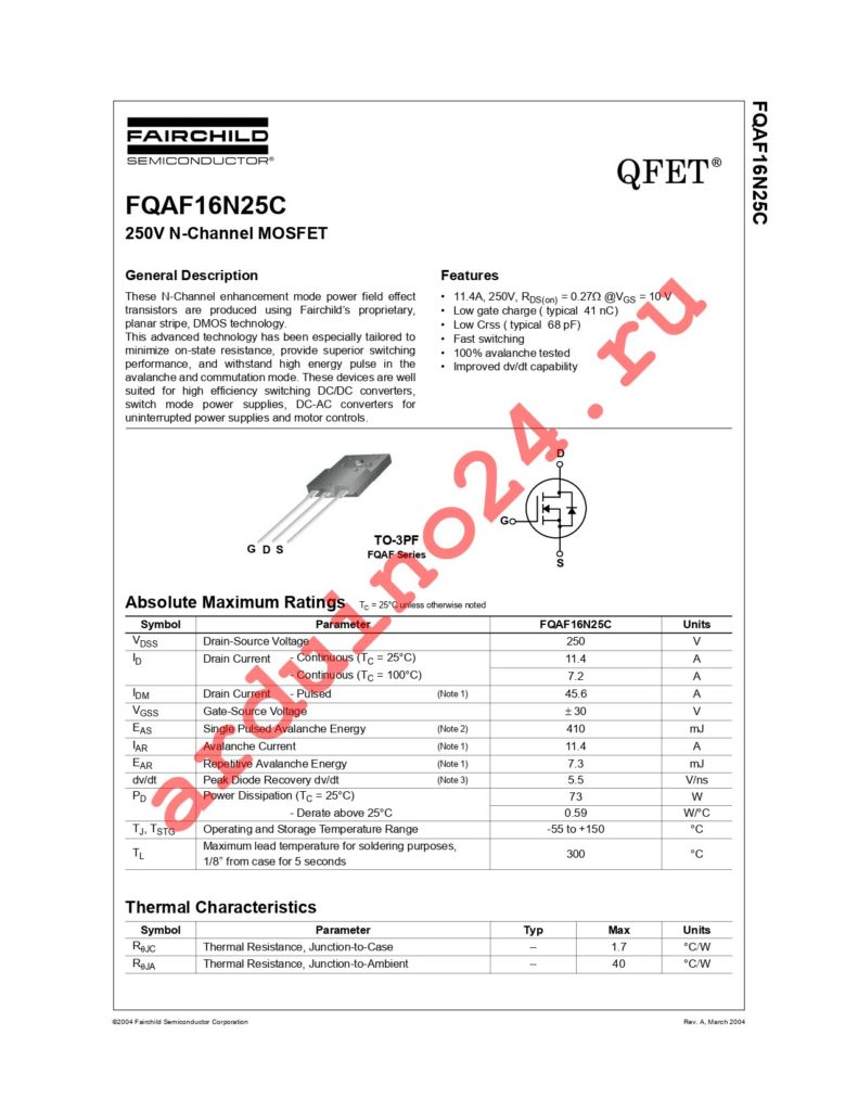 FQAF16N25C datasheet