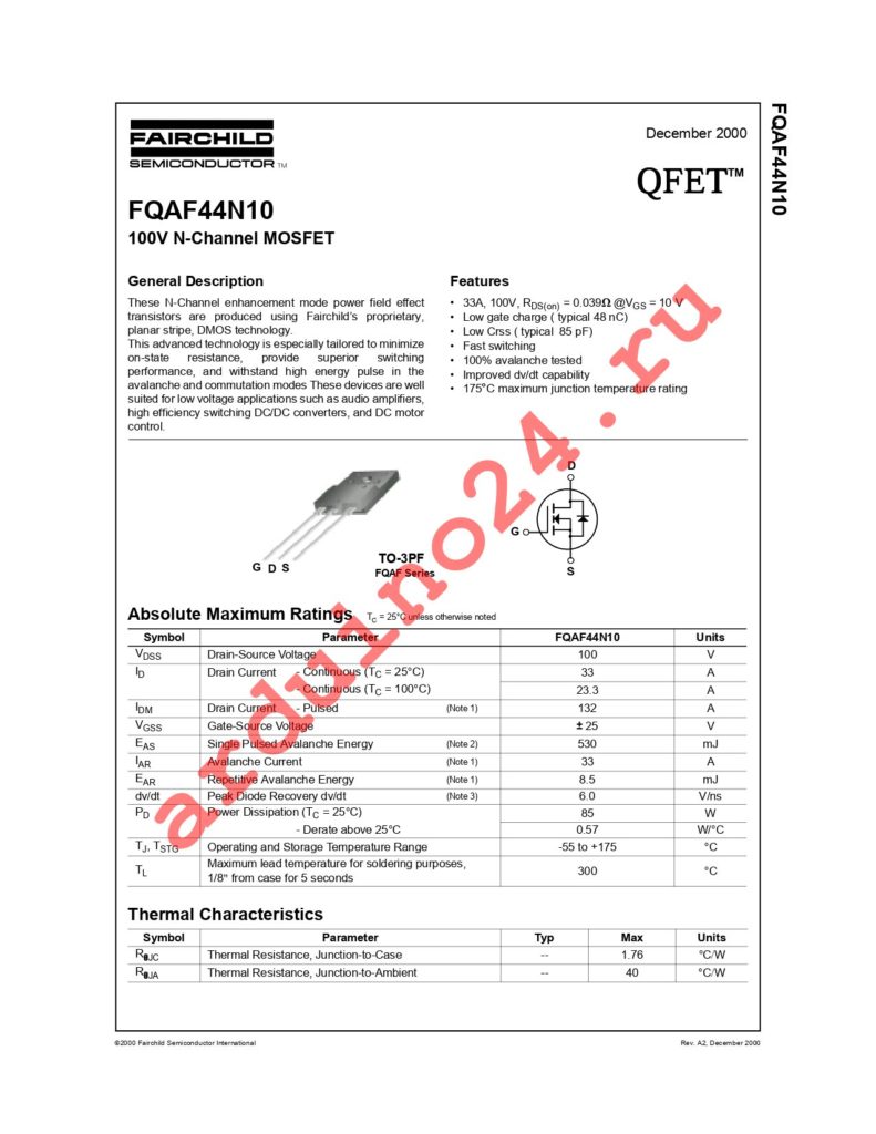 FQAF44N10 datasheet