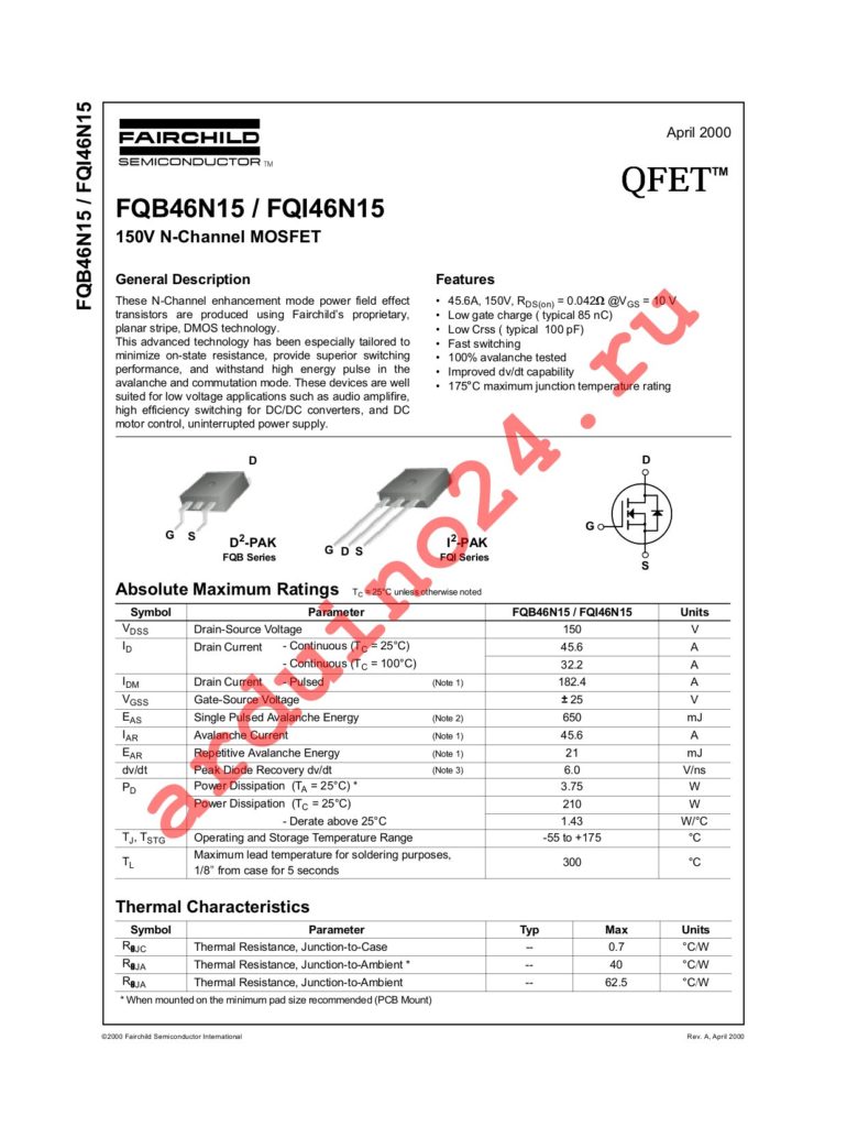 FQB46N15TM_AM002 datasheet