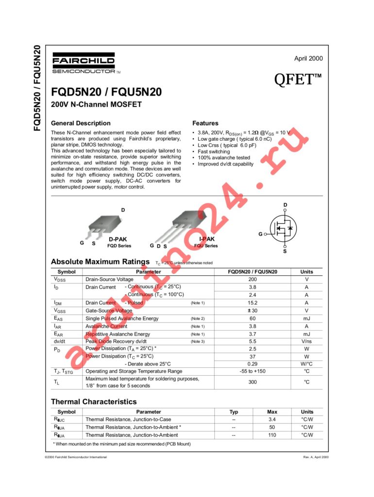 FQD5N20TF datasheet