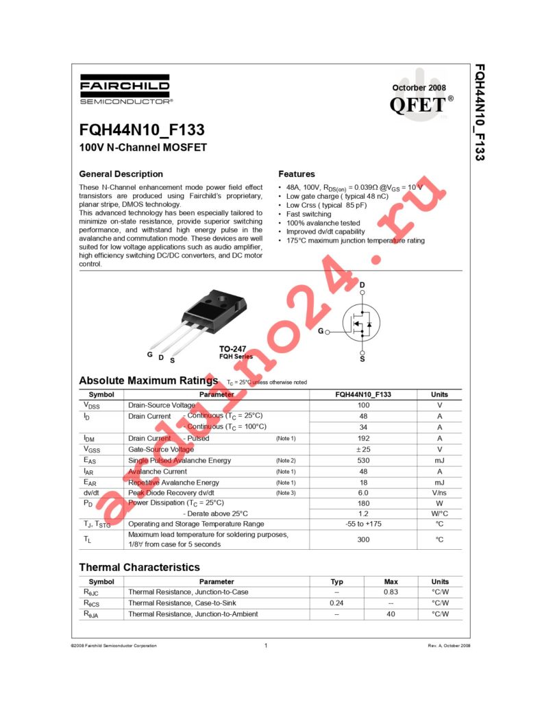 FQH44N10 datasheet