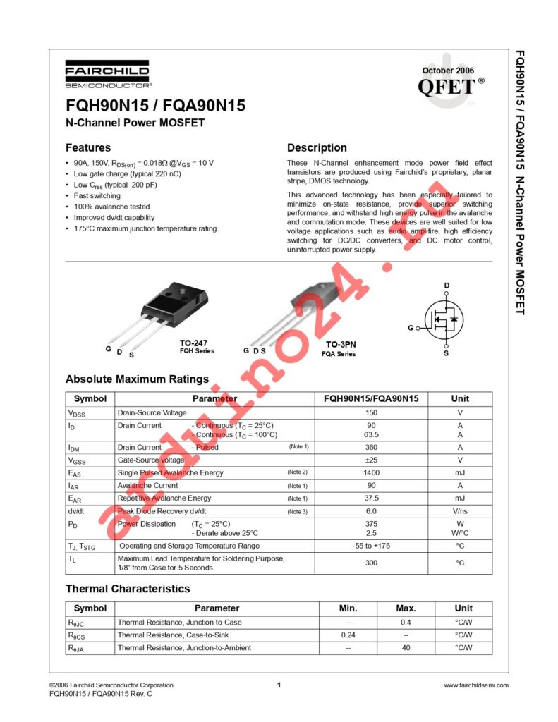 FQH90N15 datasheet