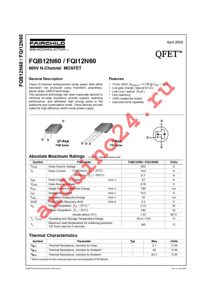 FQI12N60TU datasheet