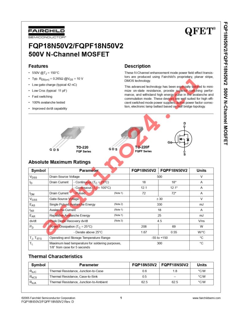 FQP18N50V2 datasheet
