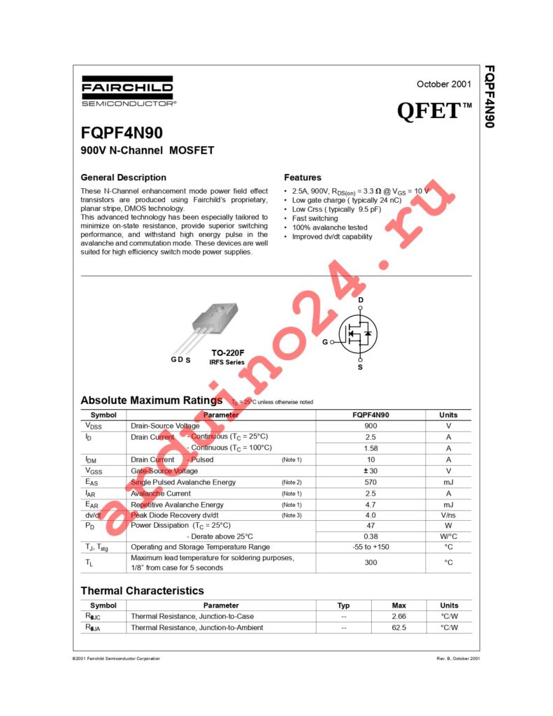 FQPF4N90 datasheet