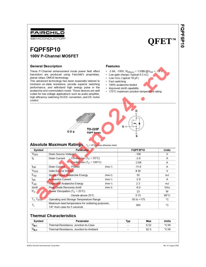 FQPF5P10 datasheet