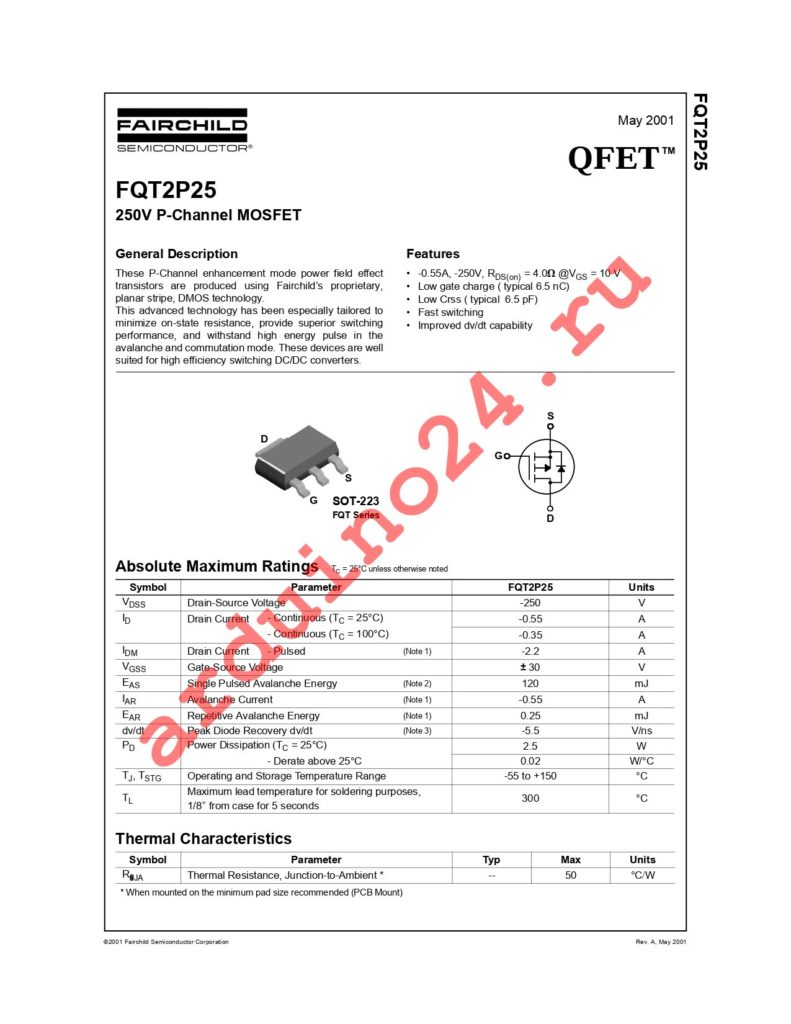 FQT2P25TF datasheet