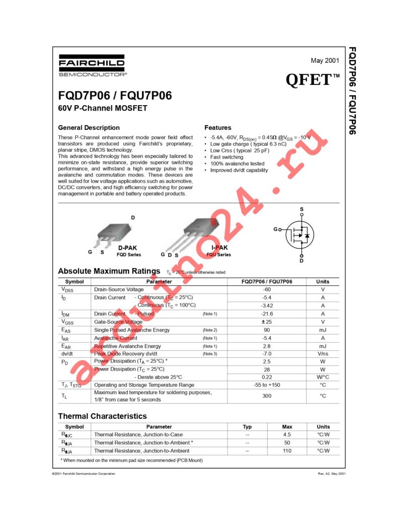 FQU7P06TU datasheet
