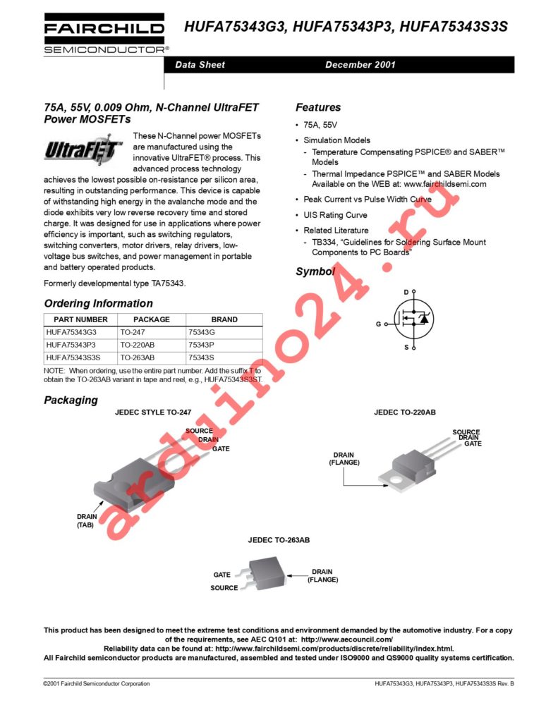 HUFA75343S3S datasheet