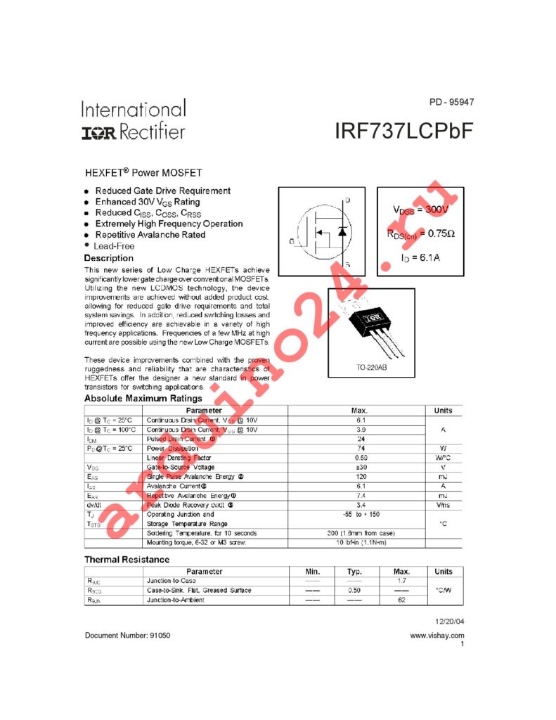 IRF737LCPBF datasheet