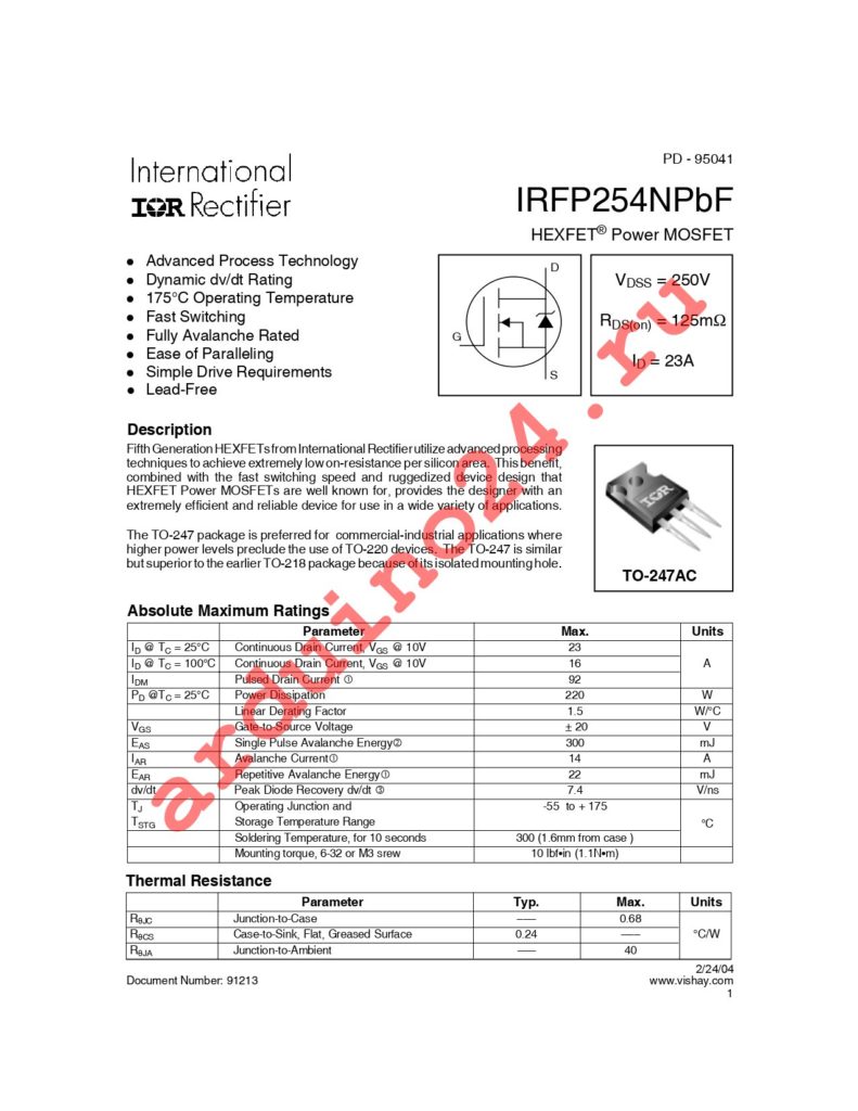 IRFP254NPBF datasheet