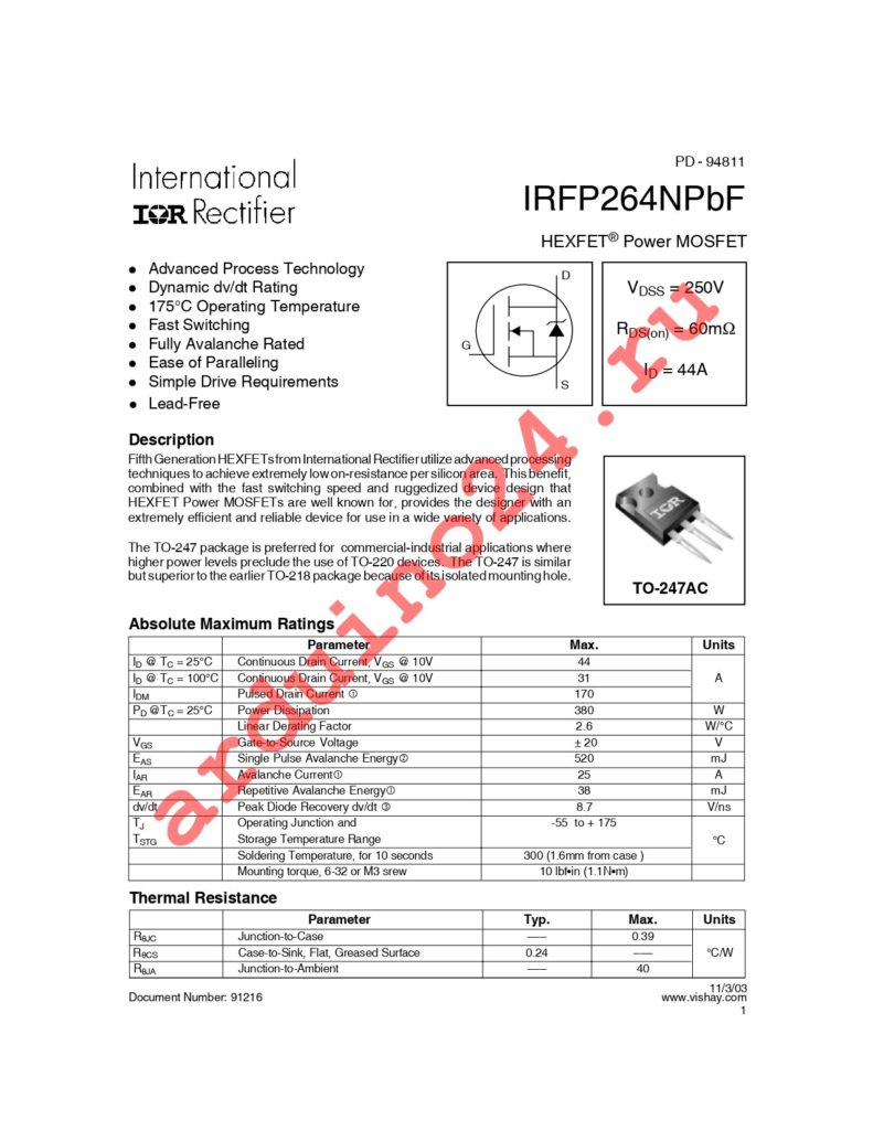 IRFP264NPBF datasheet