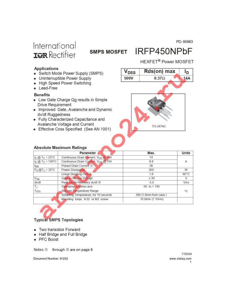 IRFP450NPBF datasheet