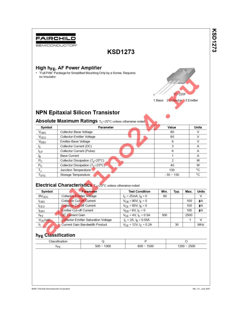 KSD1273PTU datasheet