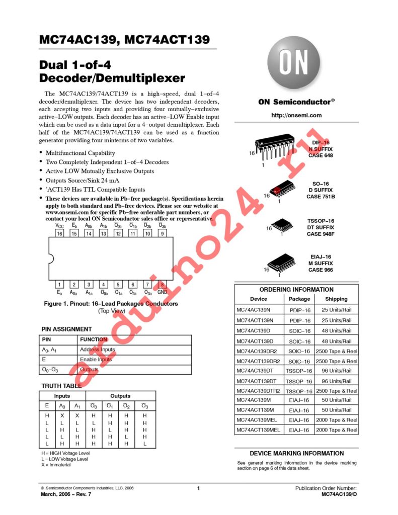 MC74ACT139DR2G datasheet