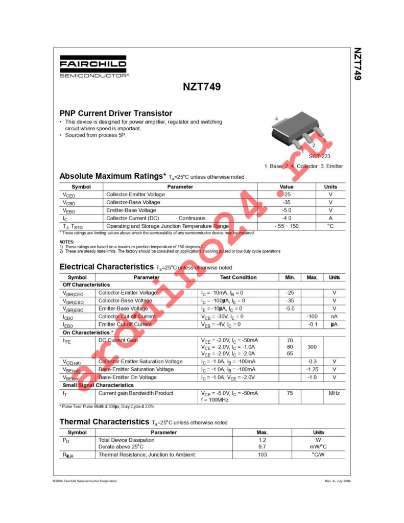 NZT749 datasheet