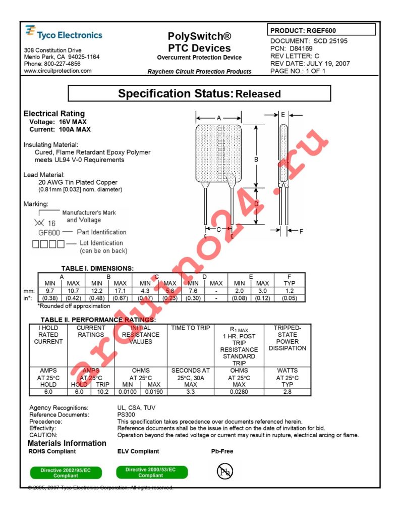 RGEF600-2 datasheet