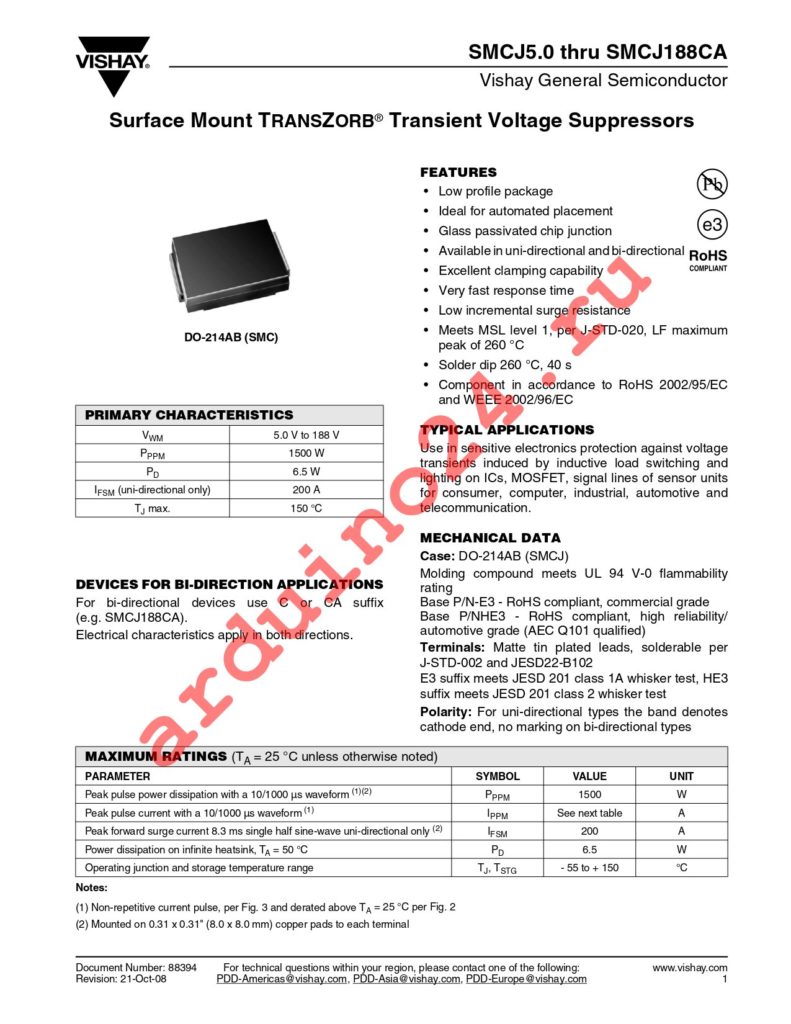 SMCJ8.0CAHE3/9AT datasheet