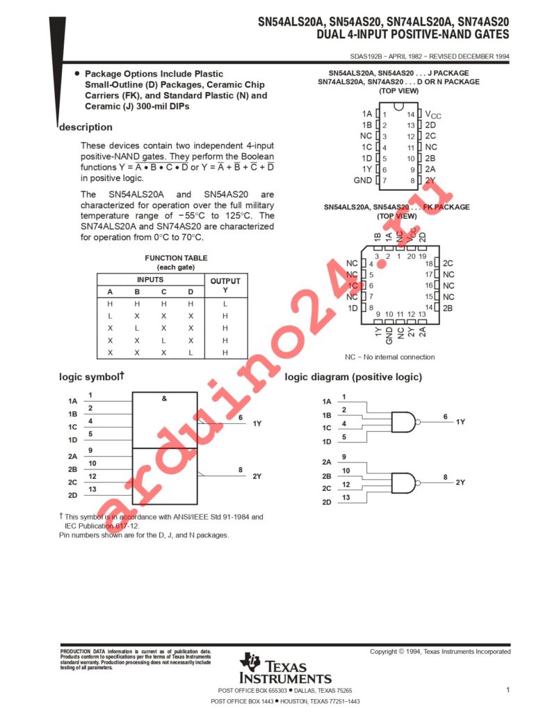 SN74ALS20ADR datasheet