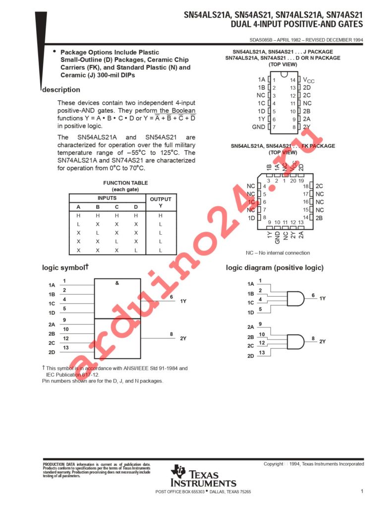 SN74ALS21AN datasheet