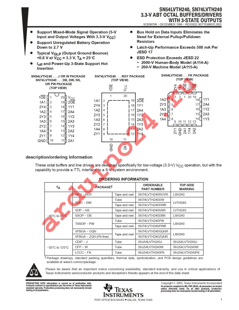 SN74LVTH240PW datasheet