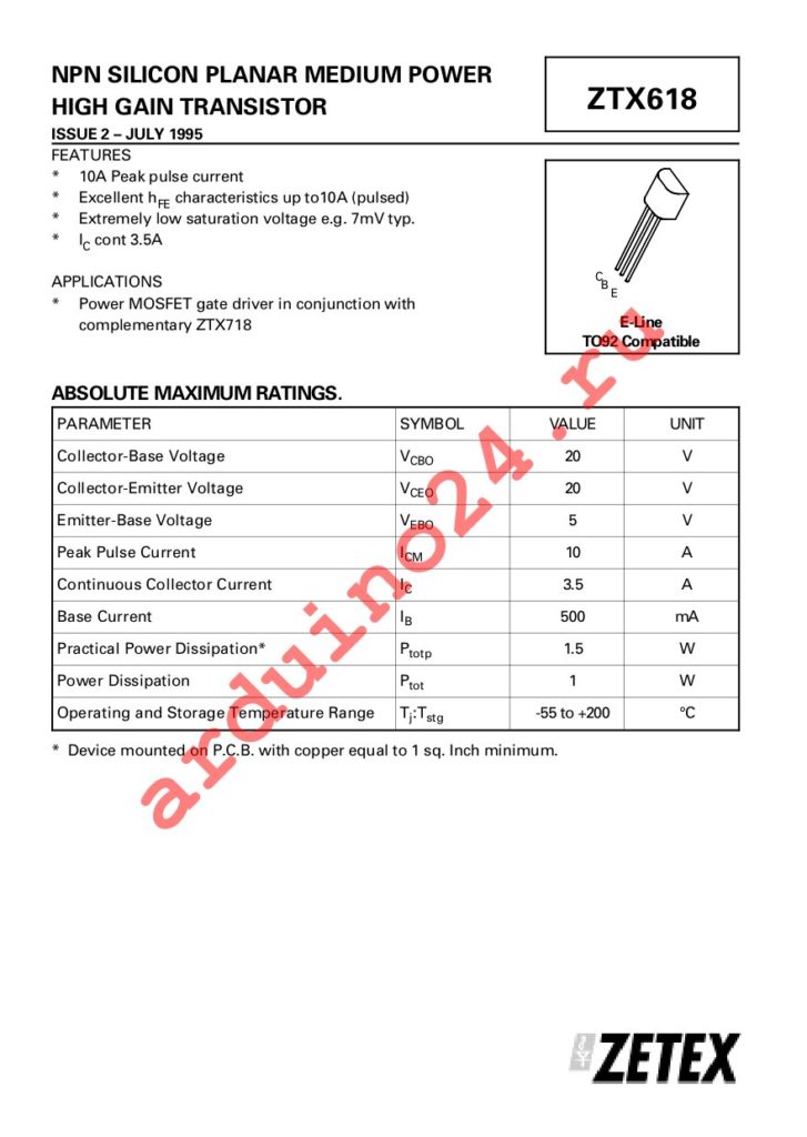 ZTX618STOA datasheet