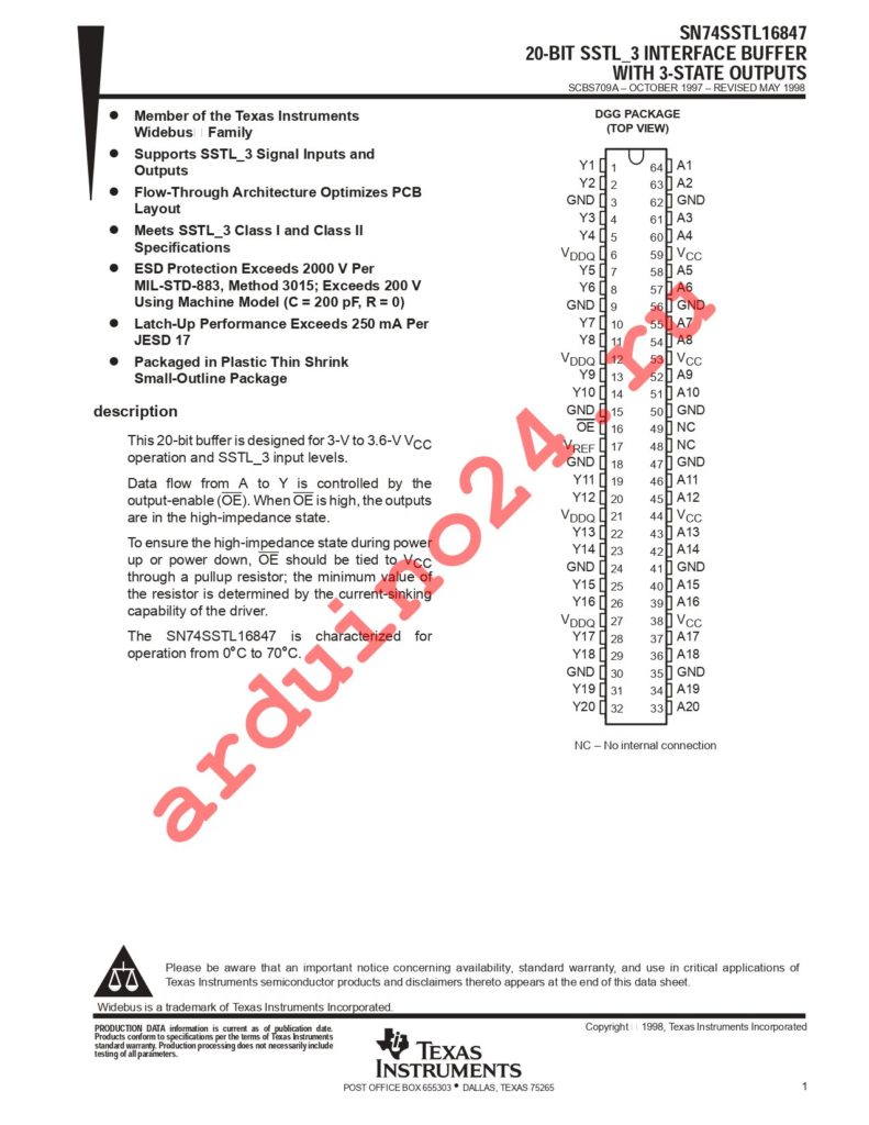 74SSTL16847DGGRG4 datasheet