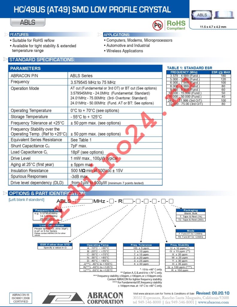 ABLS-10.000MHZ-L4Q-T datasheet