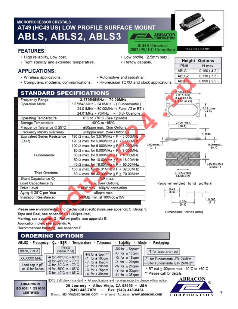 ABLS-4.897MHz-20-R70-D datasheet