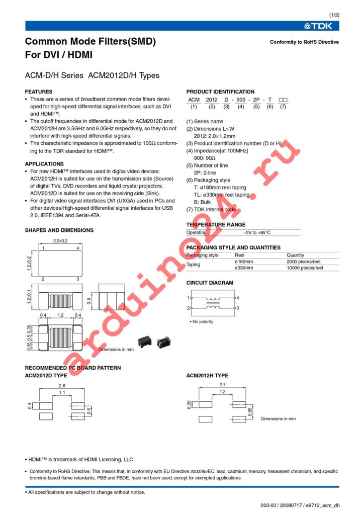 ACM2012H-900-2P-T datasheet