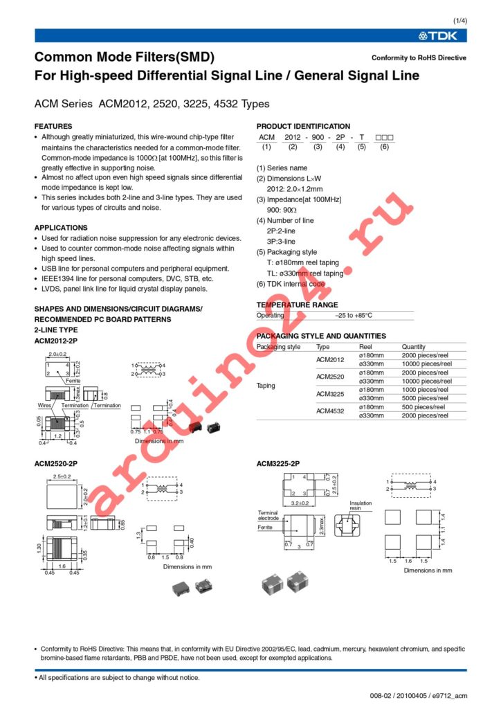 ACM3225-102-2P-T001 datasheet