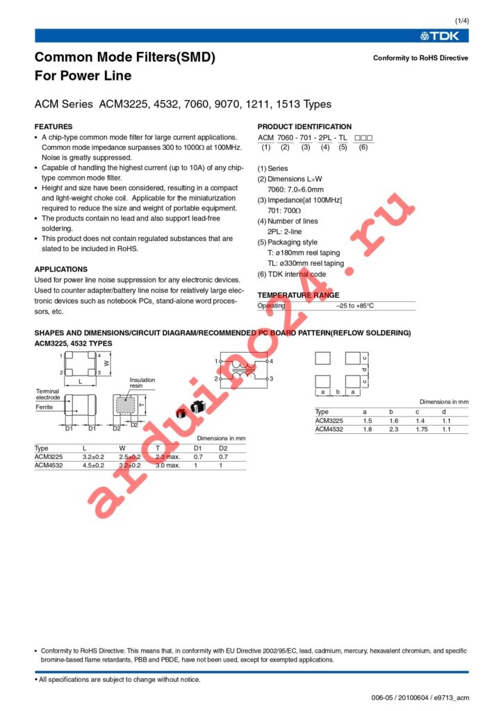 ACM3225-601-2P-T001 datasheet