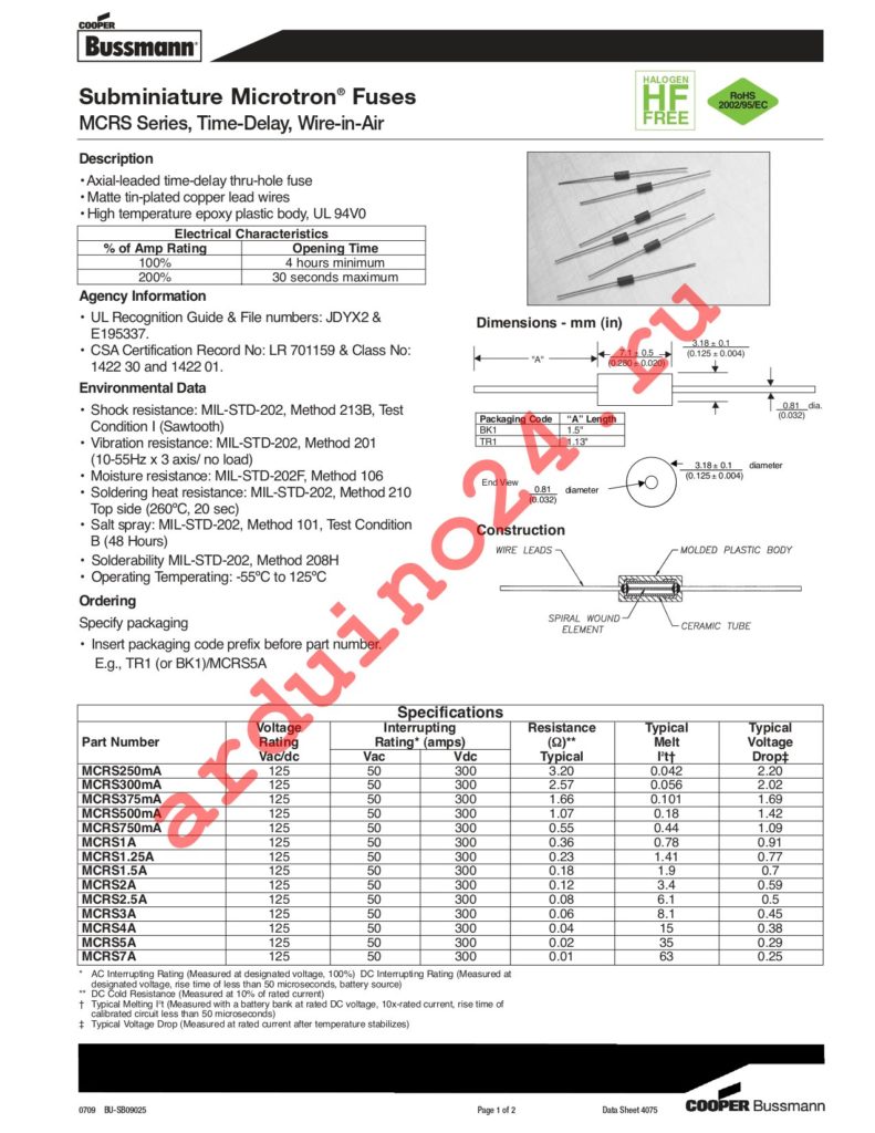 BK1/MCRS1.25A datasheet