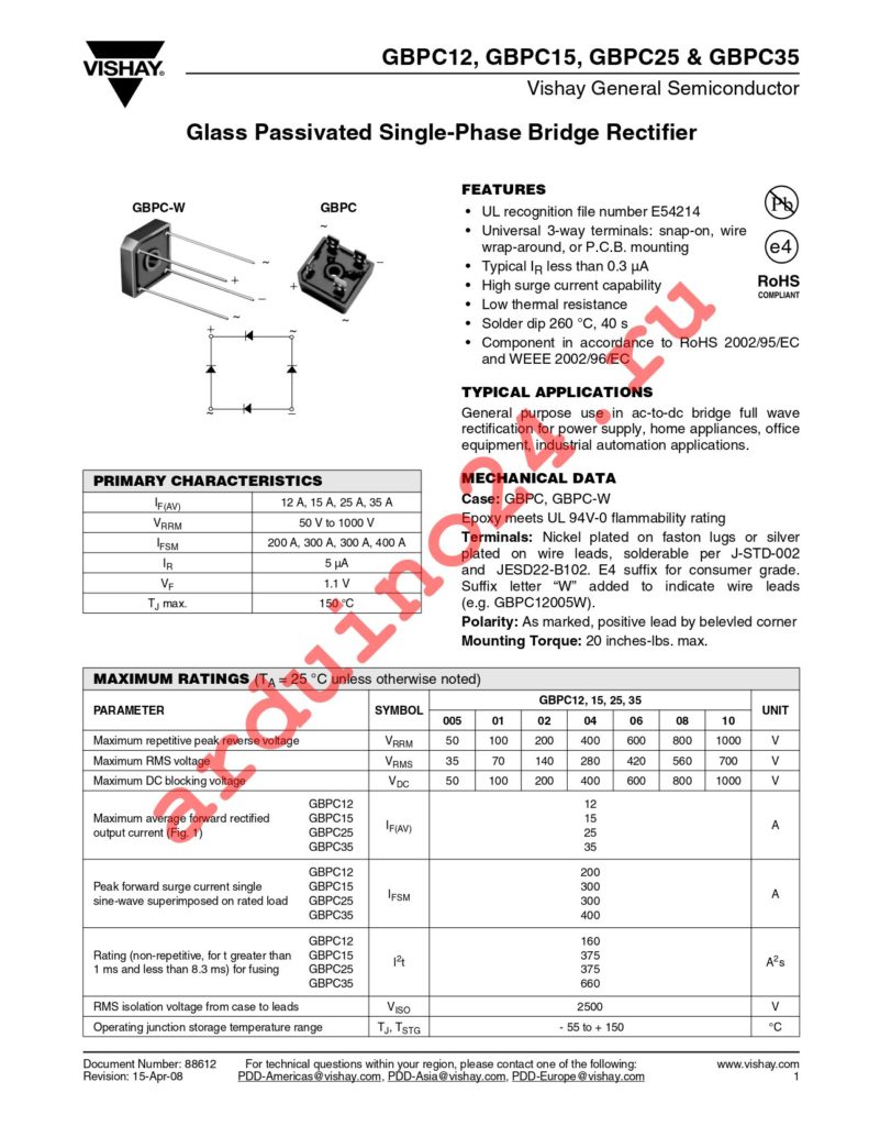 GBPC1510-E4/51 datasheet