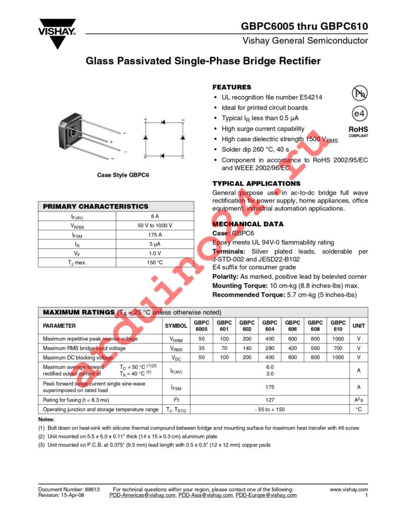 GBPC602-E4/51 datasheet