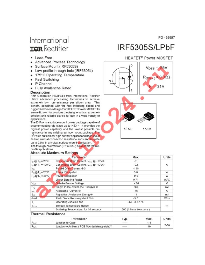IRF5305SPBF datasheet
