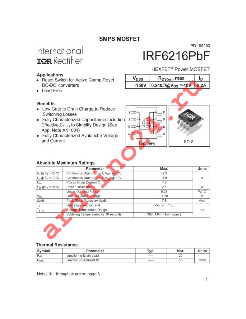 IRF6216PBF datasheet