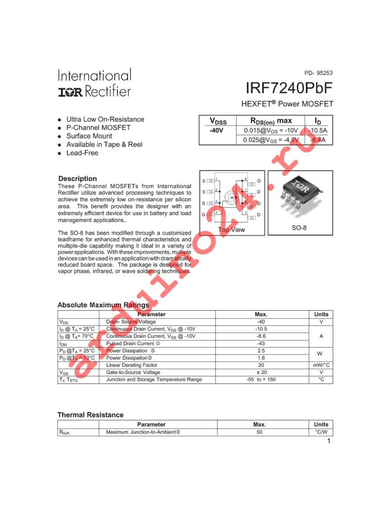 IRF7240TRPBF datasheet