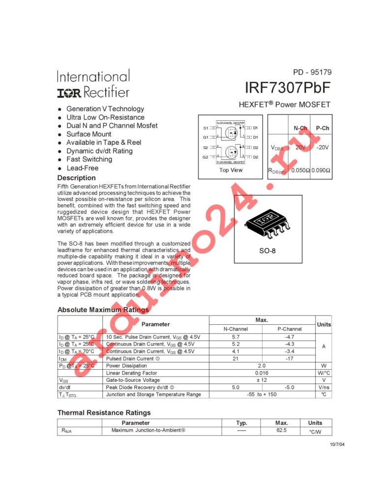 IRF7307TRPBF datasheet