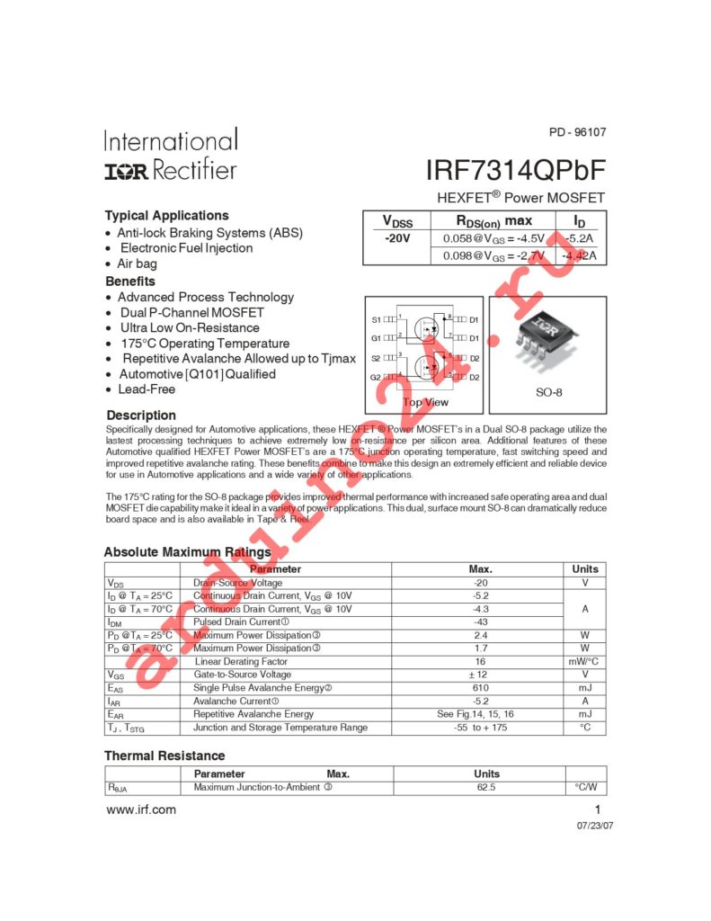 IRF7314QTRPBF datasheet