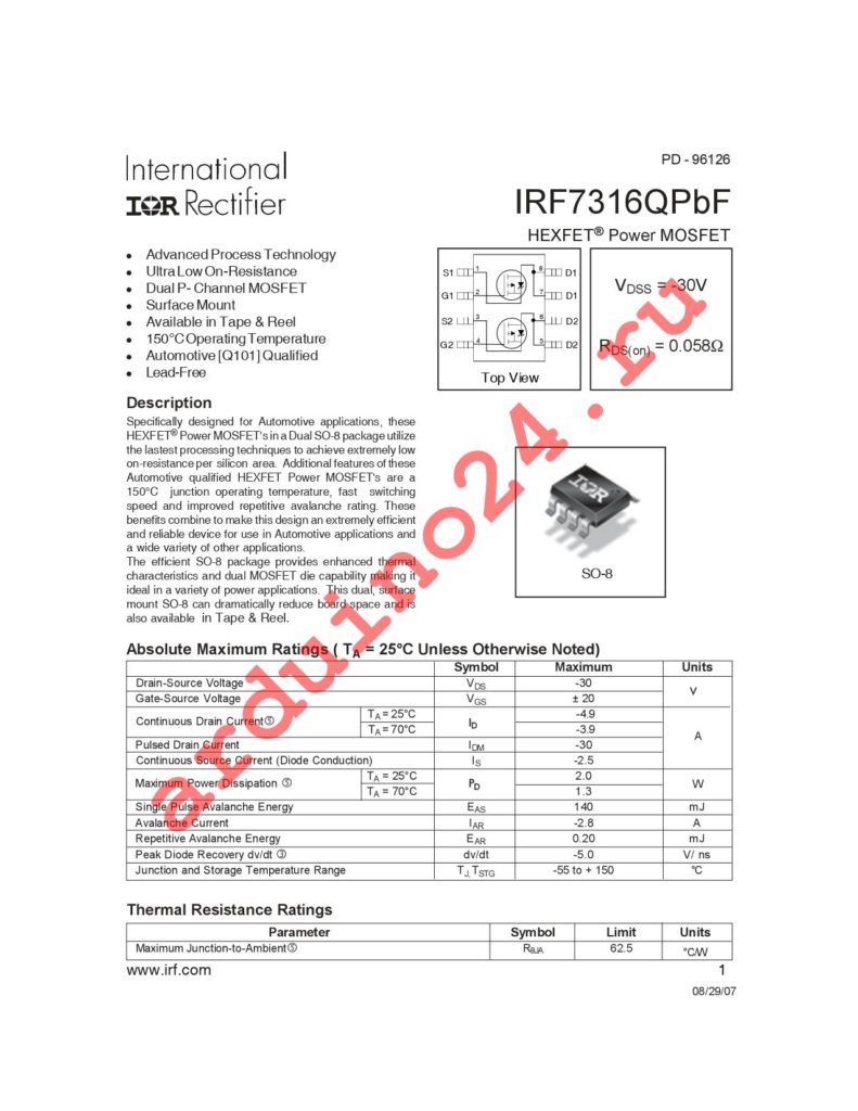 IRF7316QTRPBF datasheet