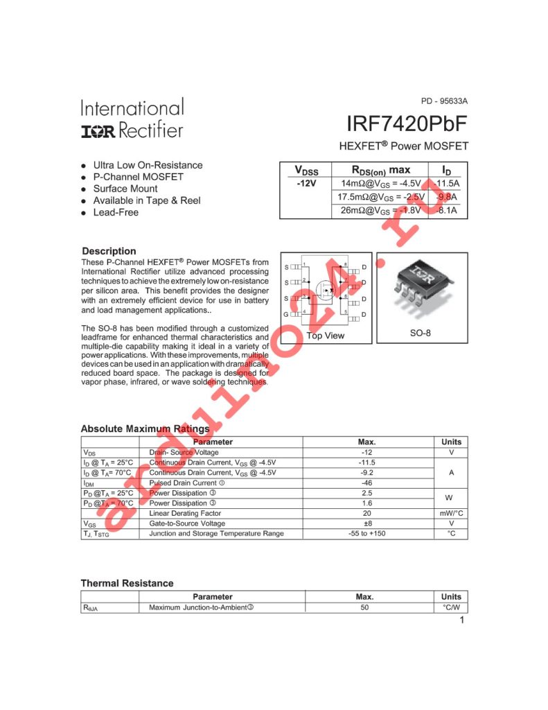 IRF7420PBF datasheet