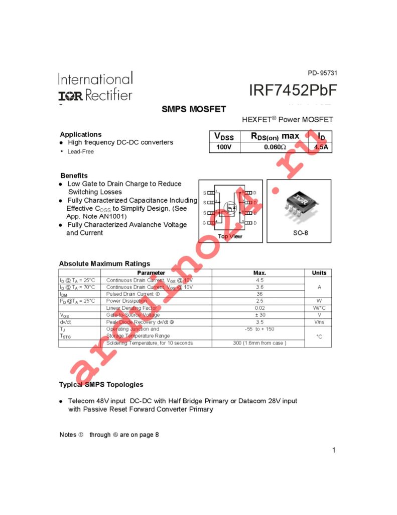 IRF7452PBF datasheet