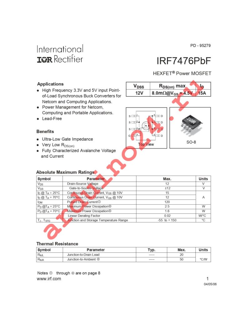 IRF7476PBF datasheet