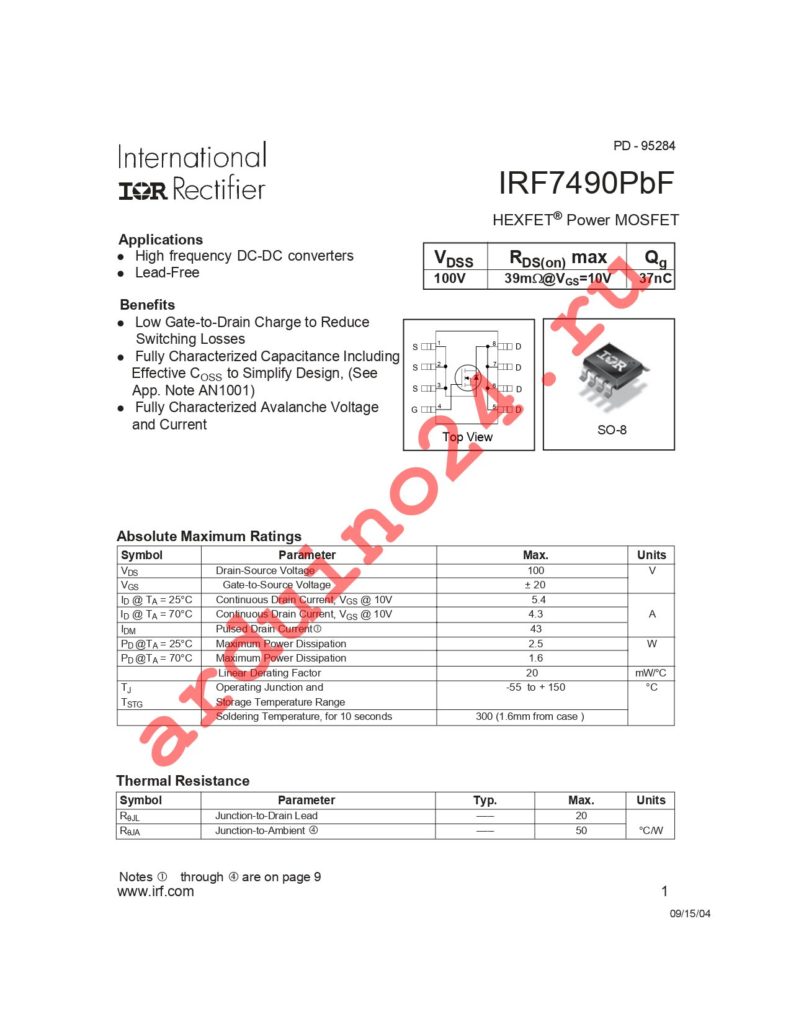 IRF7490PBF datasheet