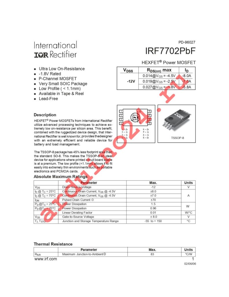 IRF7702TRPBF datasheet