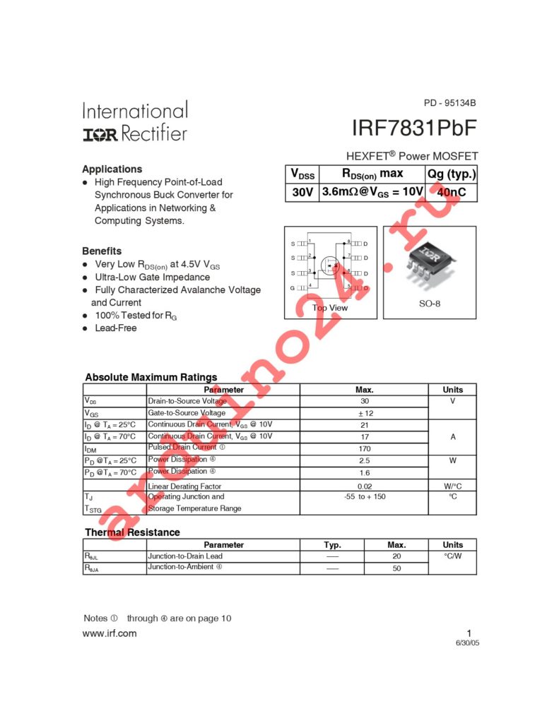 IRF7831TRPBF datasheet