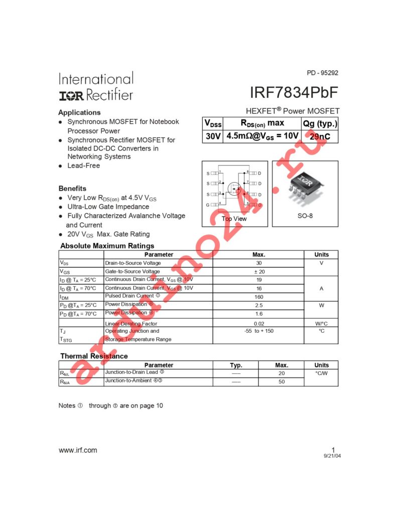 IRF7834TRPBF datasheet